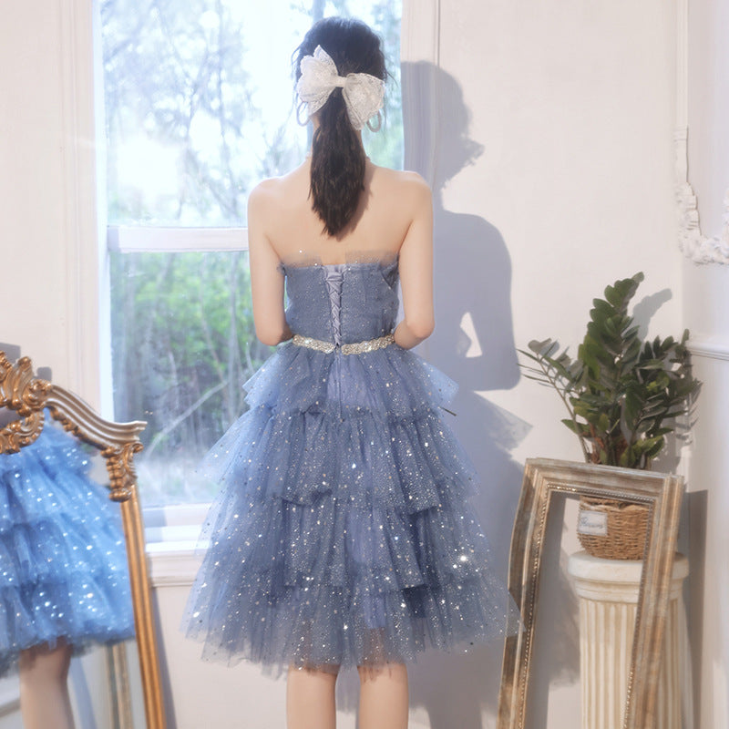 Sparkly Blue Princess Short Prom Dress for Homecoming - Elegant & Glamorous Party Gown for Dances, Formals & Special Occasions