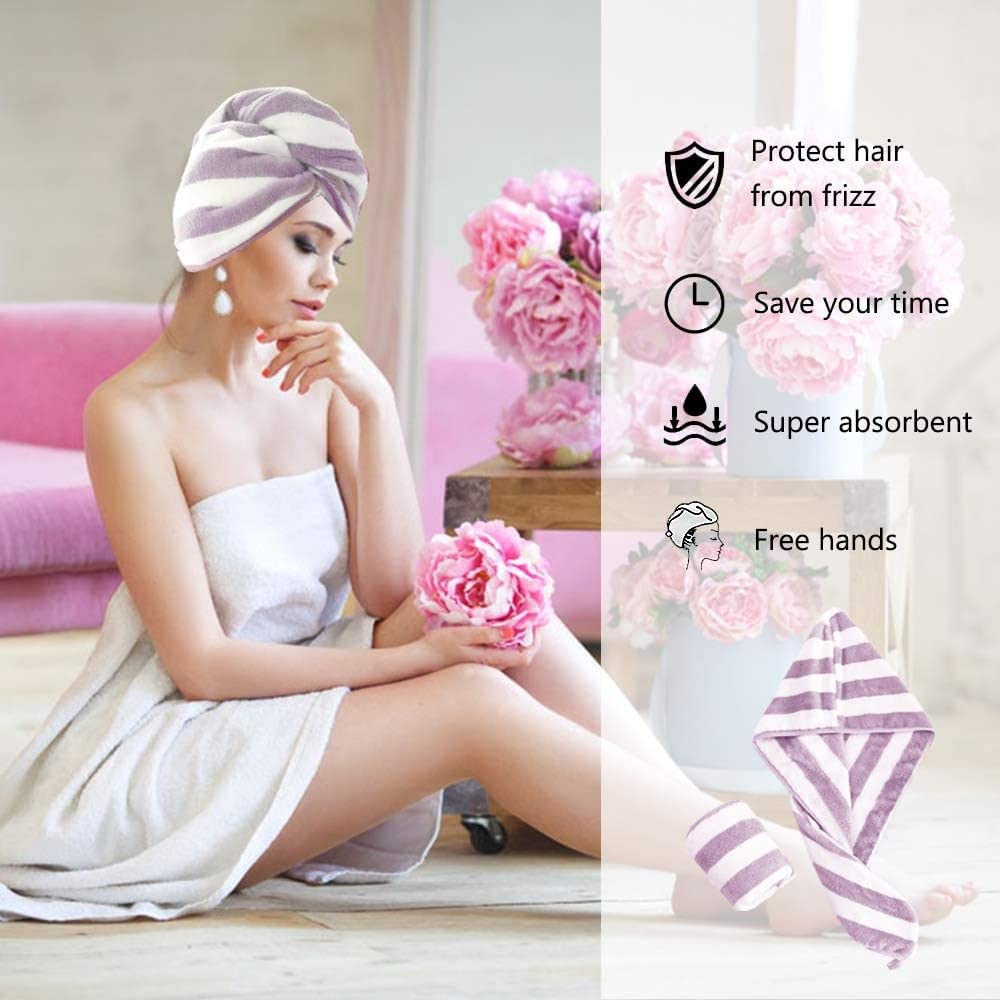 ANESHA Microfiber Hair Towel Wrap for Women - Super Absorbent Quick Dry Hair Turban for Curly, Wavy & Wet Hair - Perfect for Post Shower, Salon & Travel Use