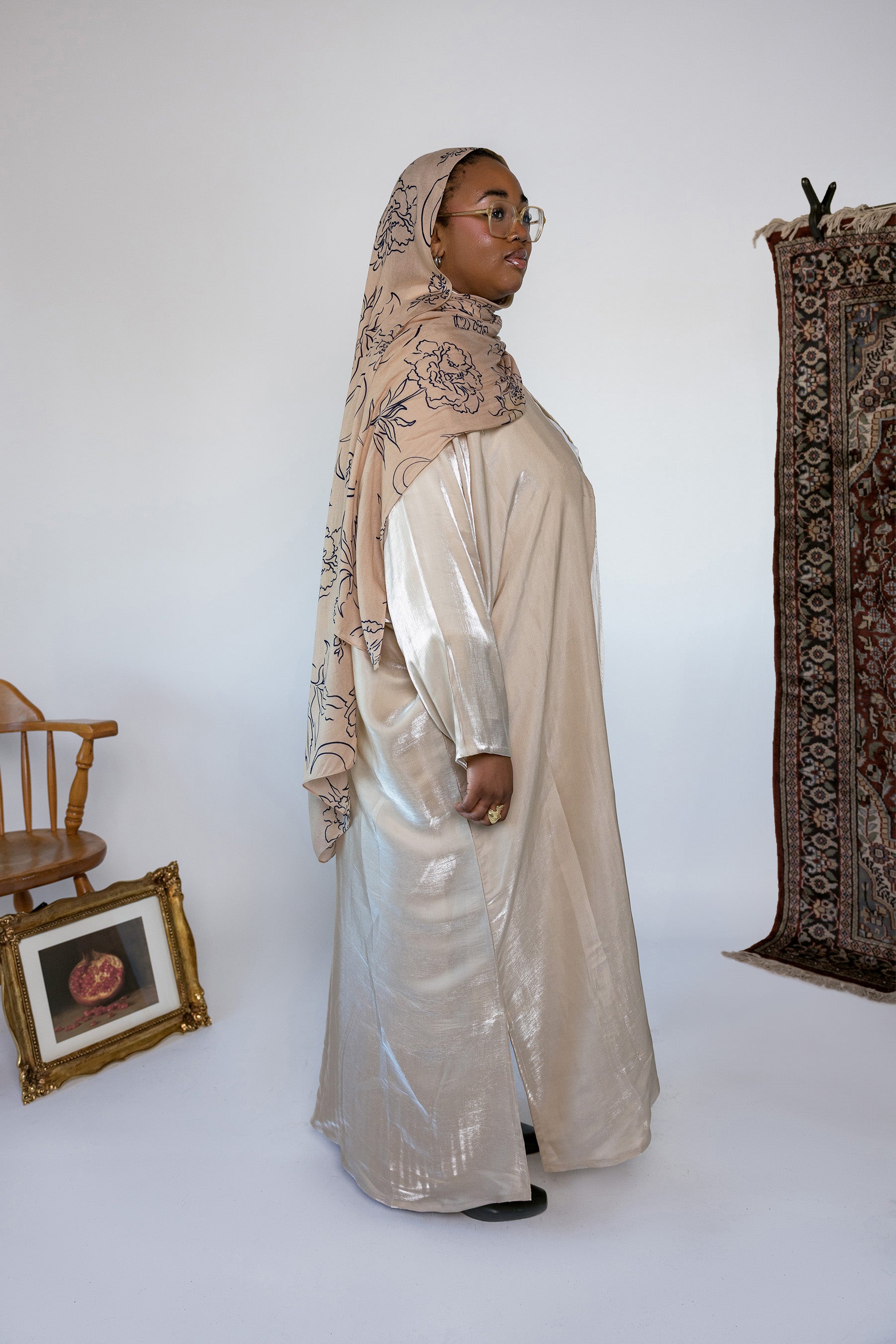 Elegant Metallic Tan Abaya for Women - Modest Islamic Dress for Prayer, Eid, and Special Occasions