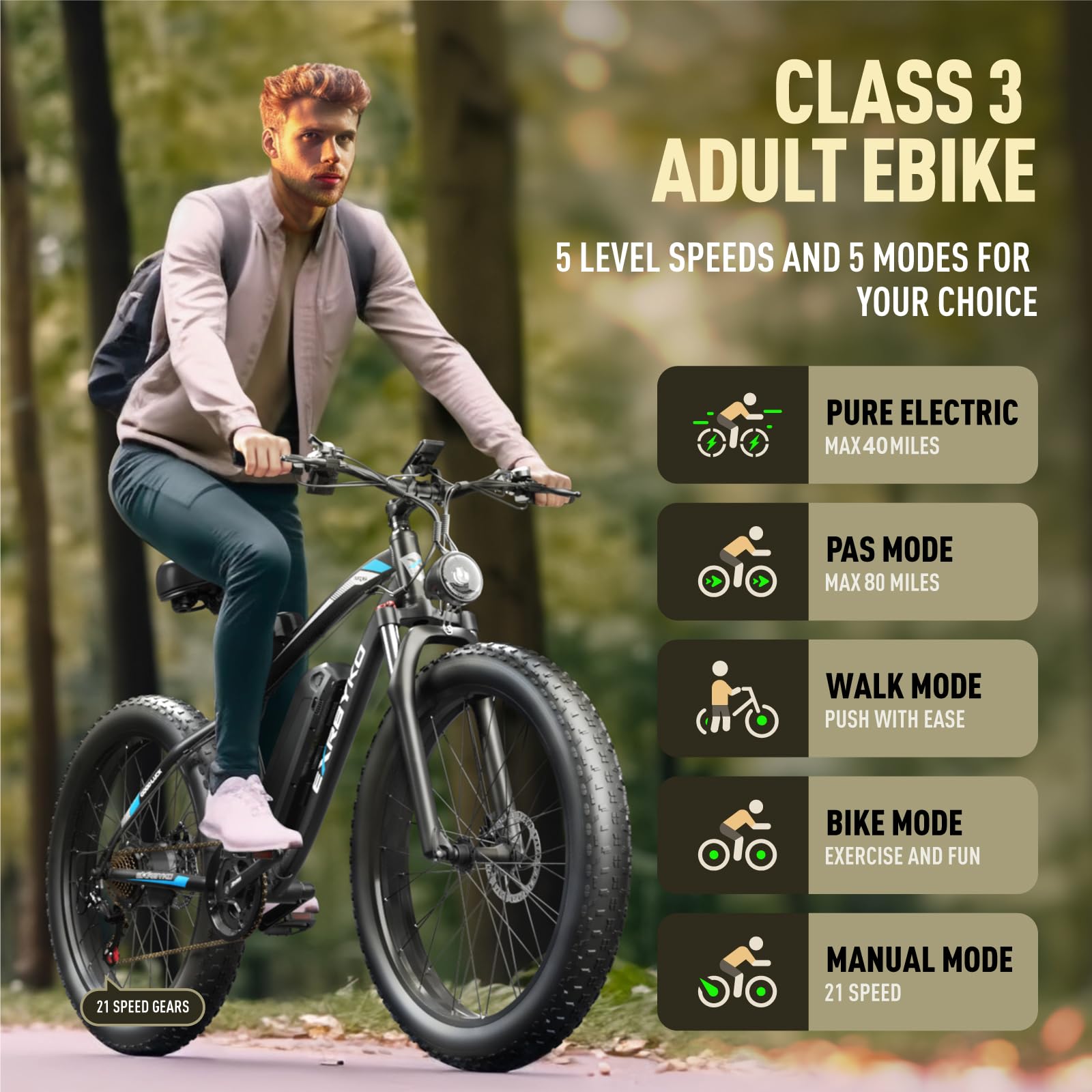 **1500W/2000W Peak Power Electric Bike for Adults - 48V 17.5AH 840WH Battery, 37MPH Fat Tire E-Bike, 80 Miles Range, 21-Speed Gear for On/Off Road - UL Certified (Perfect for Commuting, Off-Road Adventures & Urban Exploration)**