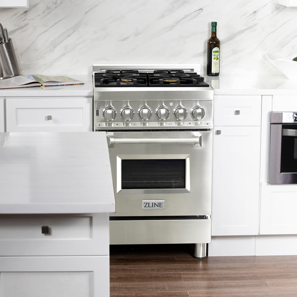 ZLINE 24 Inch 2.8 Cu. Ft. Stainless Steel Dual Fuel Range - Gas Cooktop & Electric Convection Oven with 4 Brass Burners (RA BR 24) | Perfect for Home Kitchens, Restaurants & Professional Chefs