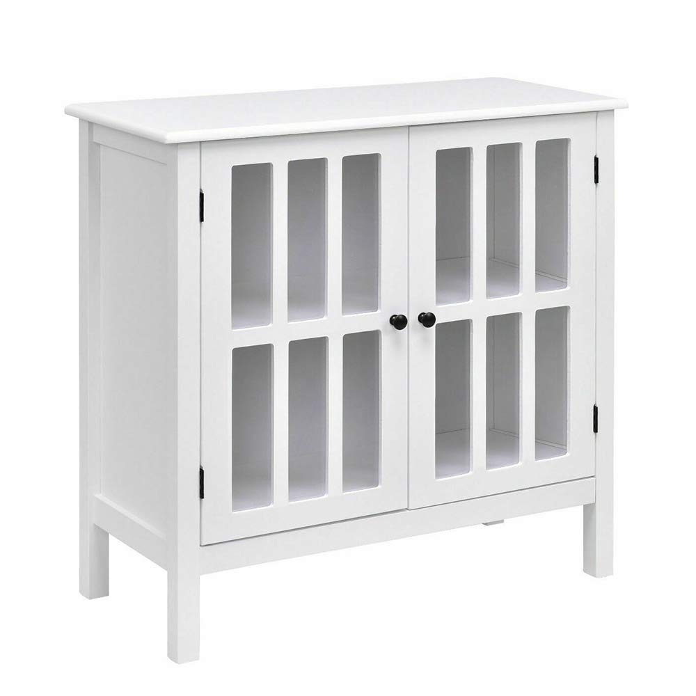 Modern White Storage Buffet Cabinet with Glass Doors - 32