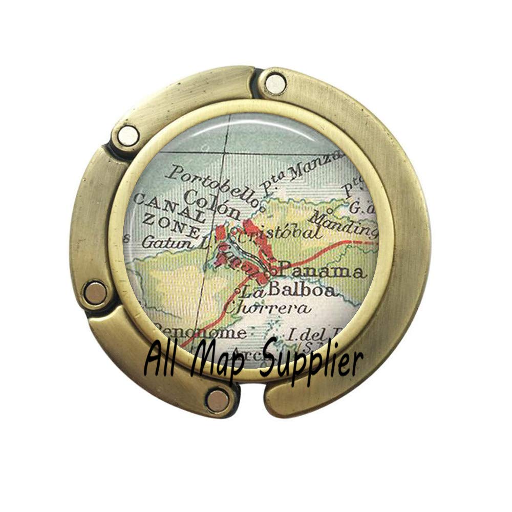 Stylish Panama Canal Map Purse Hook - Elegant Bag Holder for Restaurants, Travel & Shopping - Colon Panama Jewelry Inspired Design - A0214 (2 Pack)