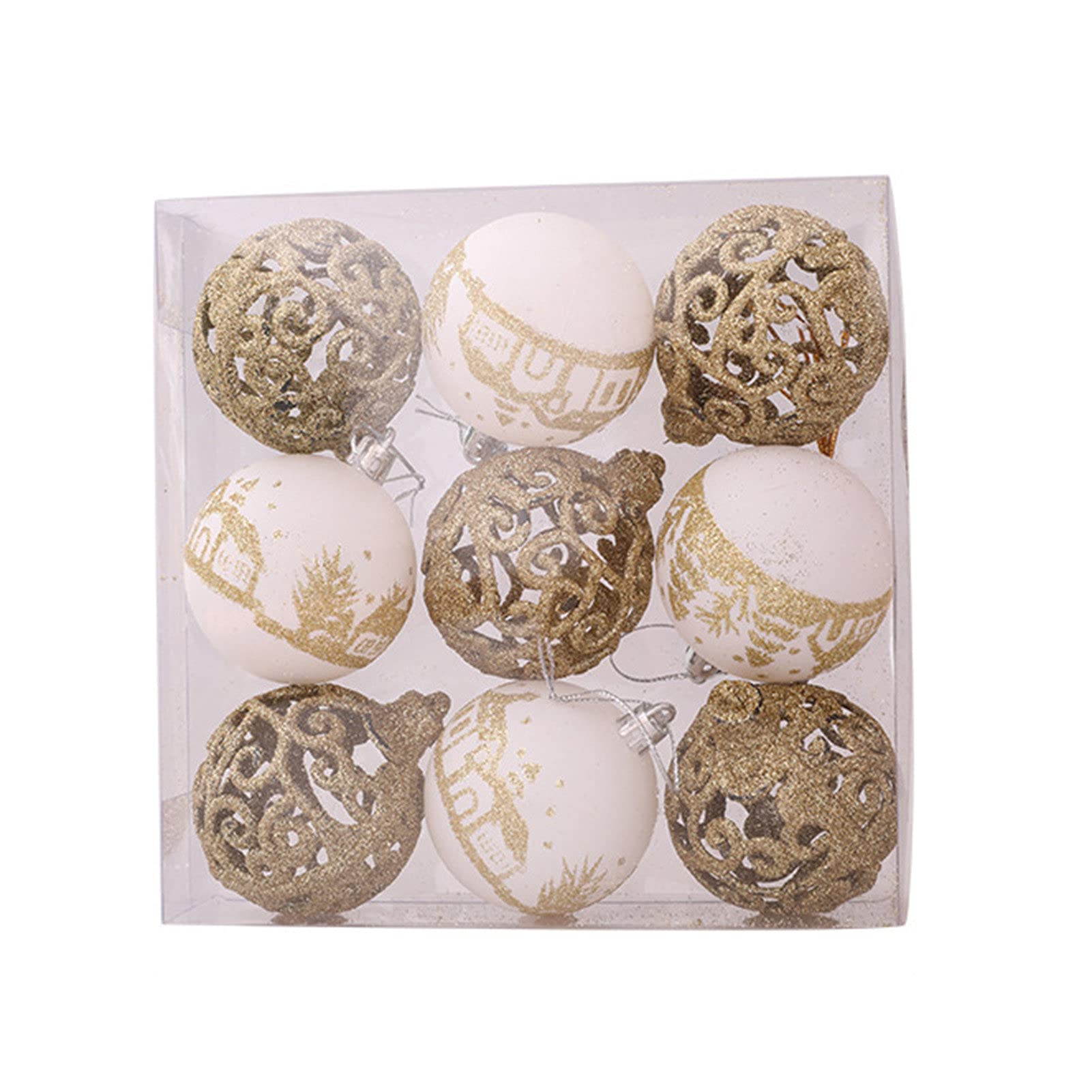9Pcs Hollow Glitter Christmas Ornaments Set - Shimmering Plastic Hanging Balls for Xmas Tree Decorations, Holiday Party Supplies & Festive Home Decor (2021 Collection) - Perfect for Christmas Trees, Gift Wrapping, Mantel Displays and Holiday Centerpieces