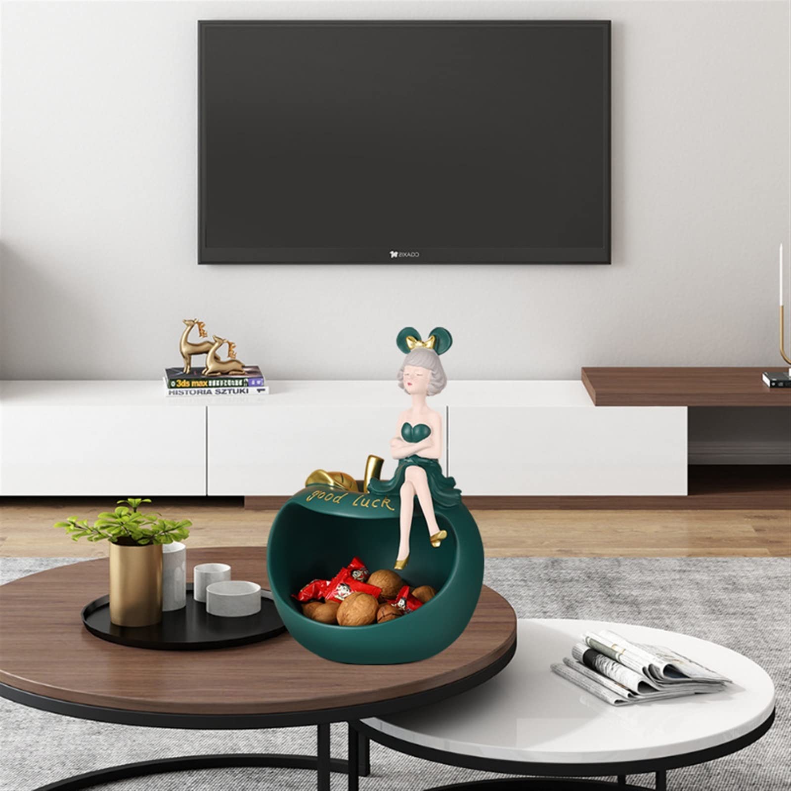 Cute Resin Girl Sculpture - Decorative Storage Tray, Figurine Coin Bank & Key Holder | Modern Art Statue for Home, Desk, or Entryway | Perfect for Organizing Snacks, Jewelry & Small Items (Orange)
