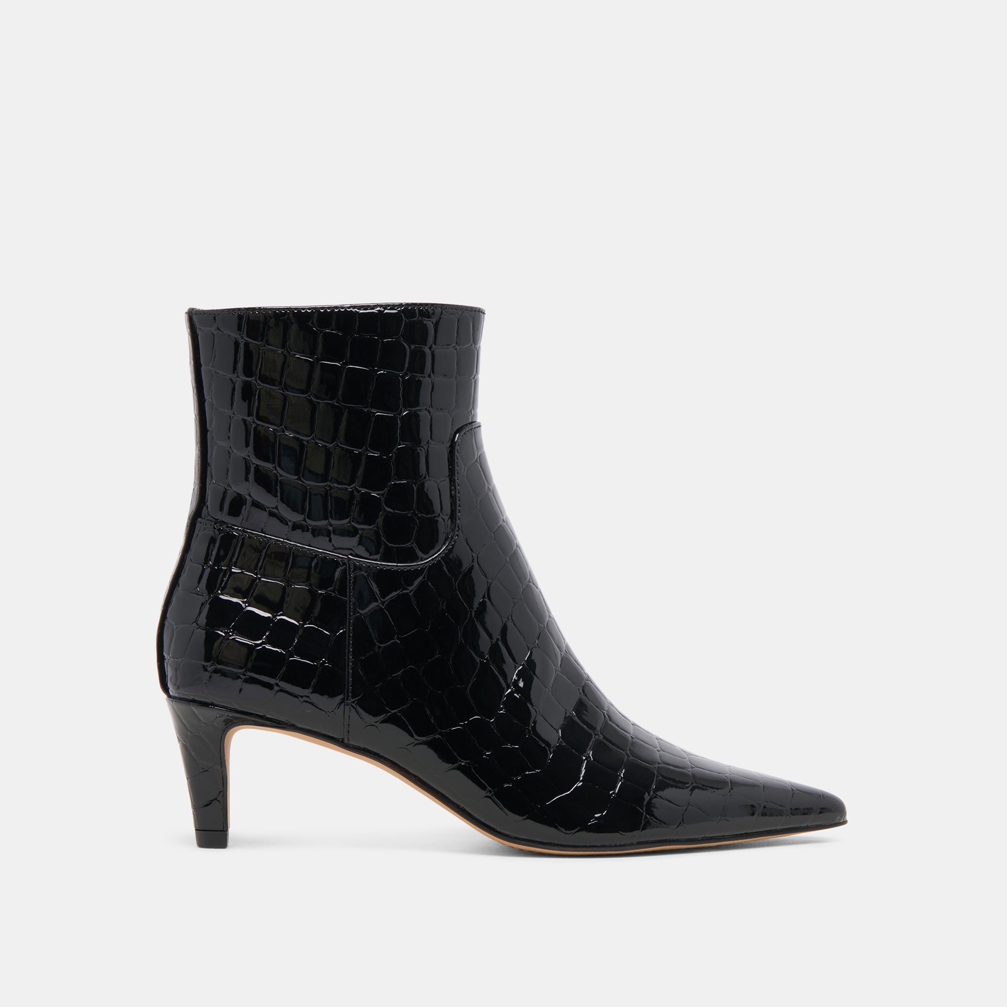 SONDRA Black Embossed Leather Booties for Women - Stylish Ankle Boots for Fall & Winter, Perfect for Office, Party & Casual Outfits