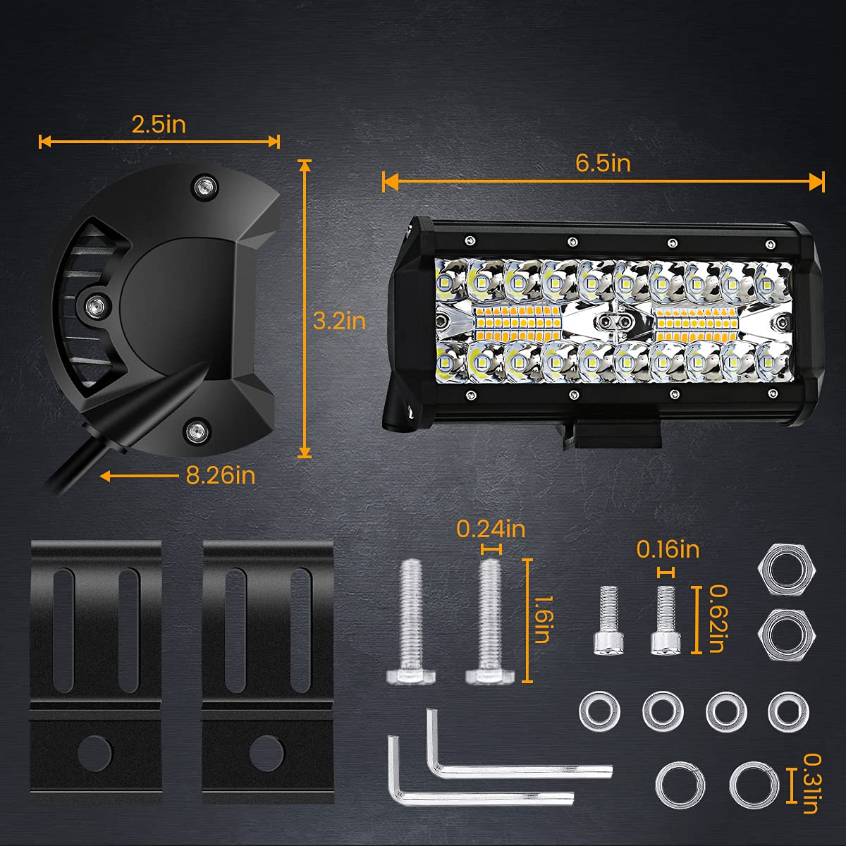 7-Inch LED Light Bar 24000 Lumen 240W Waterproof Off-Road Driving Lights - White/Amber Spot Flood Combo Beam for Trucks, Pickups, ATVs & UTVs - Perfect for Night Off-Roading, Camping & Emergency Lighting (12-32V)