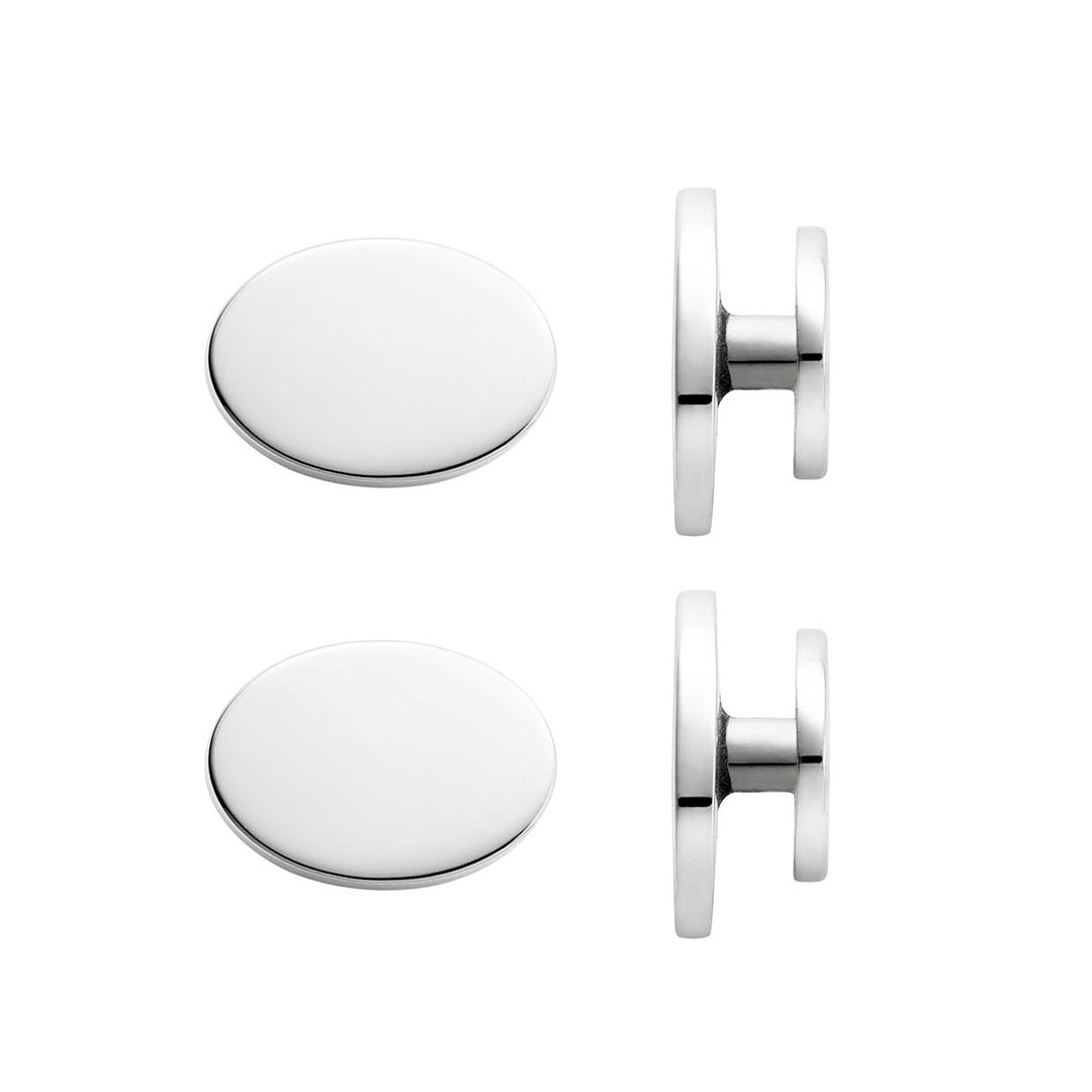 Sterling Silver Oval Shirt Studs for Men - Elegant Dress Shirt Buttons for Formal Wear & Business Attire - Perfect for Weddings, Office & Special Occasions