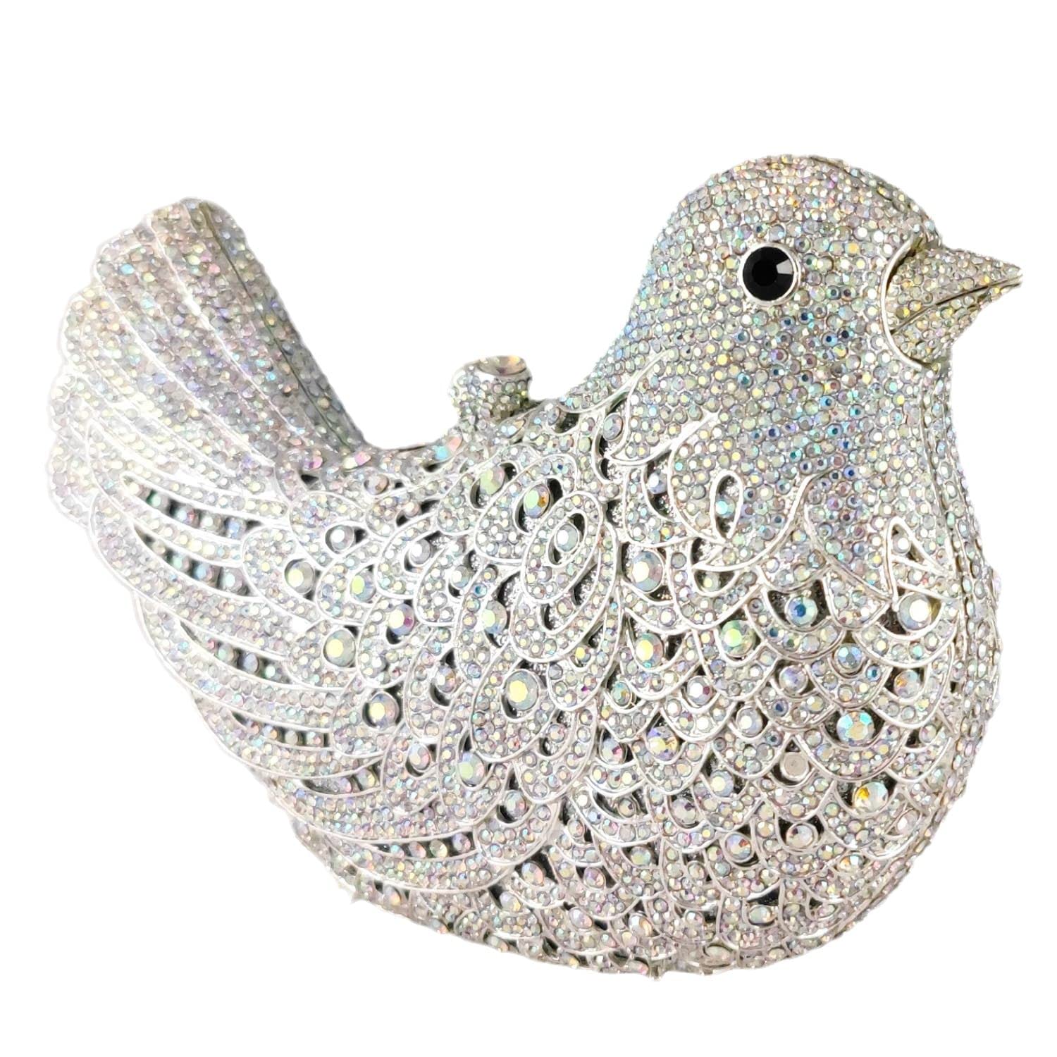 Elegant Crystal Rhinestone Clutch Purse for Women - Luxury Wedding Party Evening Bag with Pigeon Design - Perfect for Bridal Events, Prom Nights & Formal Occasions