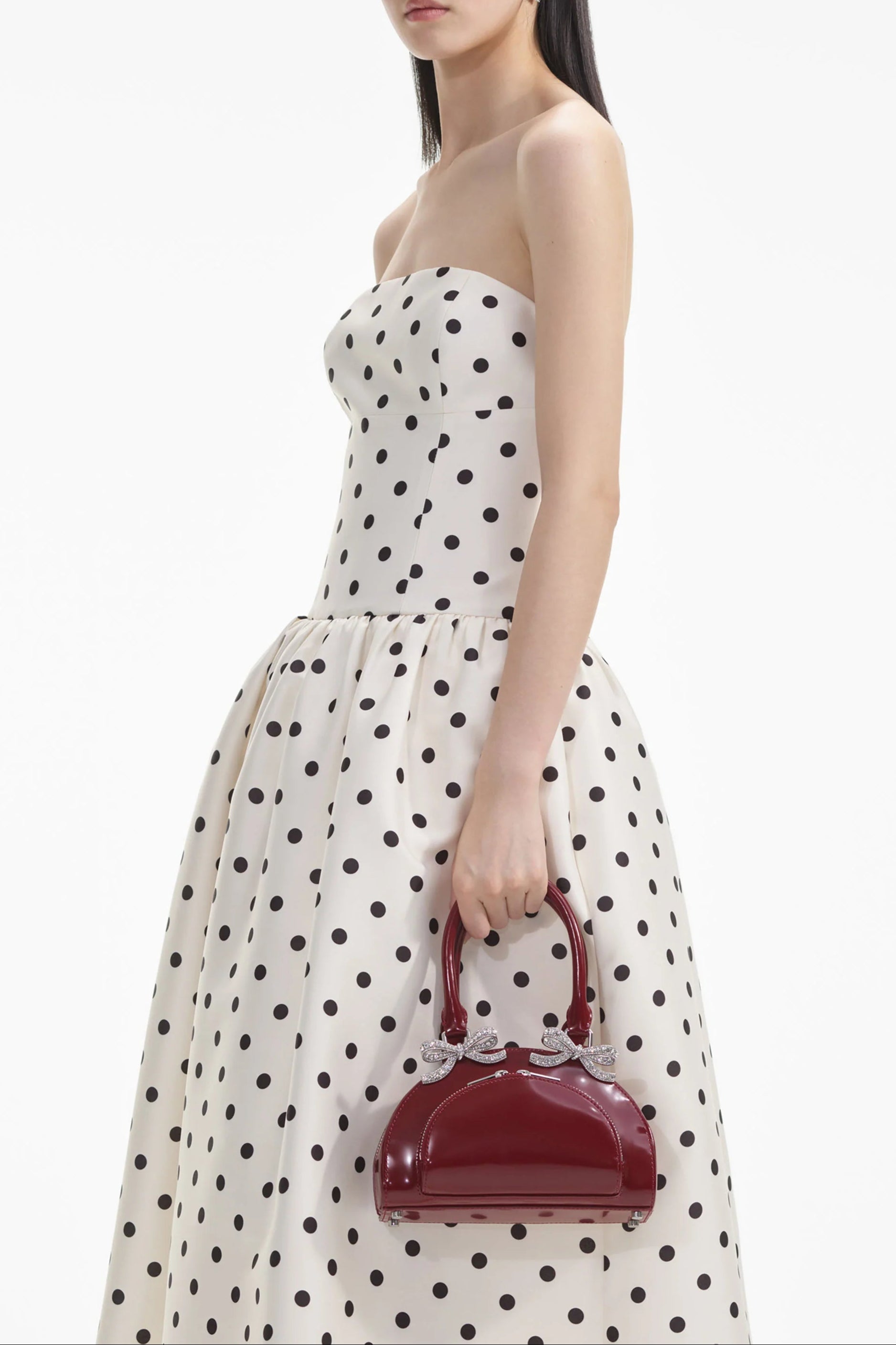 Polka Dot Taffeta Midi Dress for Women - Elegant Cream Floral Print Party Dress for Wedding, Cocktail & Special Occasions