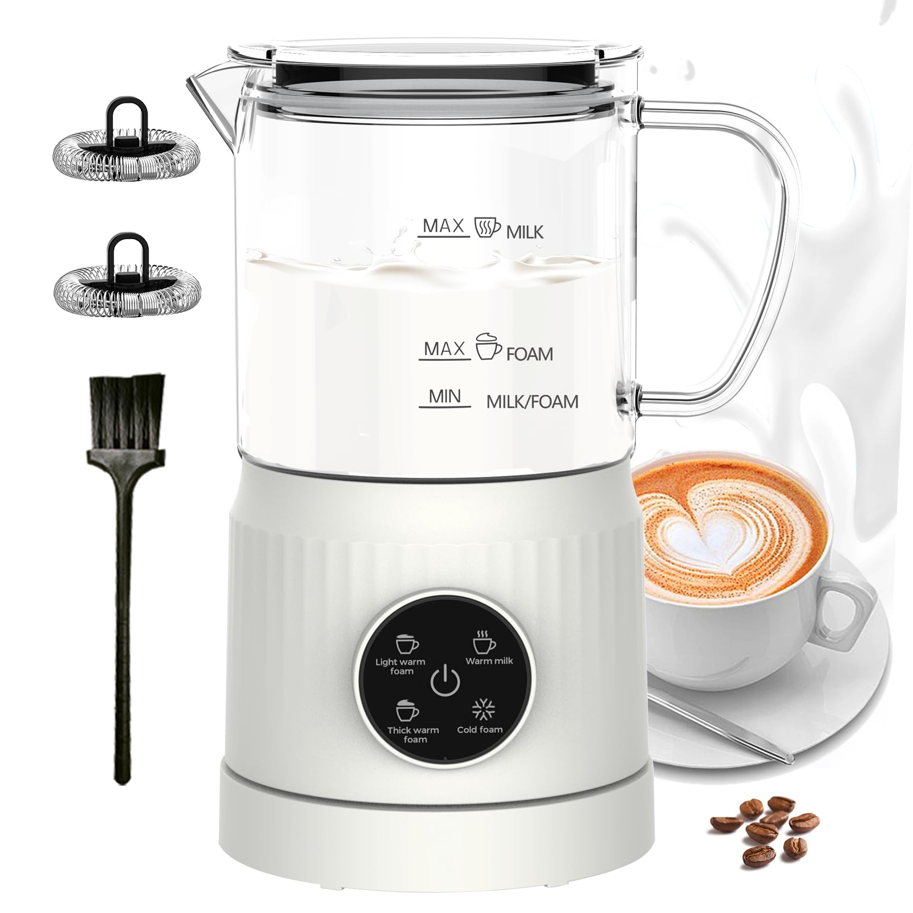 4-in-1 Electric Milk Frother and Steamer with LED Touch Screen, Non-Stick Bottom, 13.52oz Milk Warmer for Lattes, Cappuccinos, Macchiatos - Perfect for Home Coffee Bar, Breakfast, and Office Use - White
