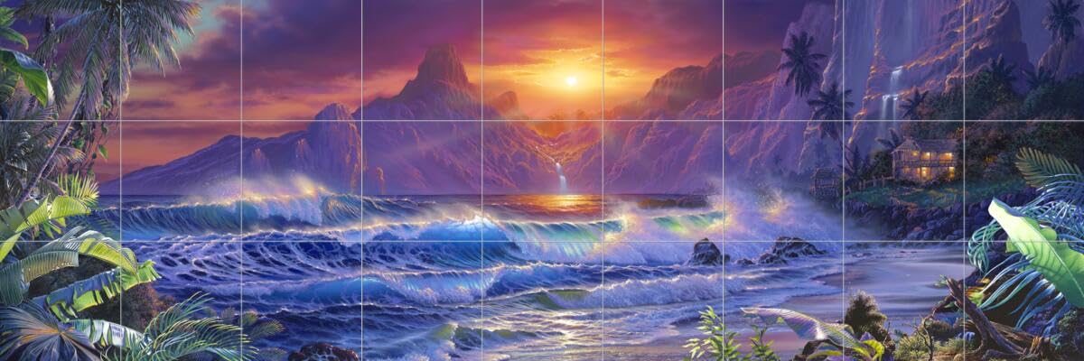 Ceramic Backsplash Tile Mural - Beach Scene with Seaside & Ocean Waves - Waterproof Kitchen/Bathroom/Shower Wall Decor - Christian Riese Lassen Art - Perfect for Coastal, Nautical or Beach House Themes