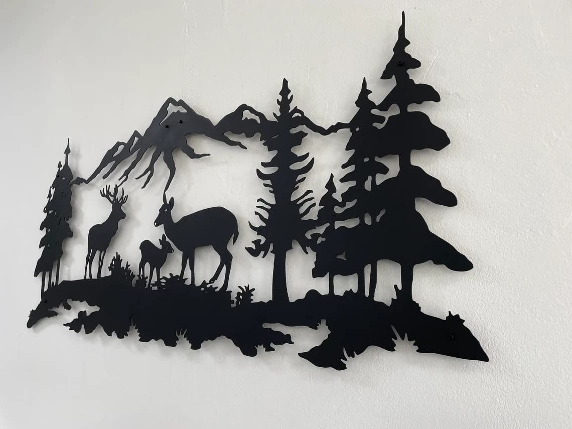 DEKADRON Metal Wall Art - Deer Family & Tree Decor for Home & Office - Modern Interior Wall Hangings (40