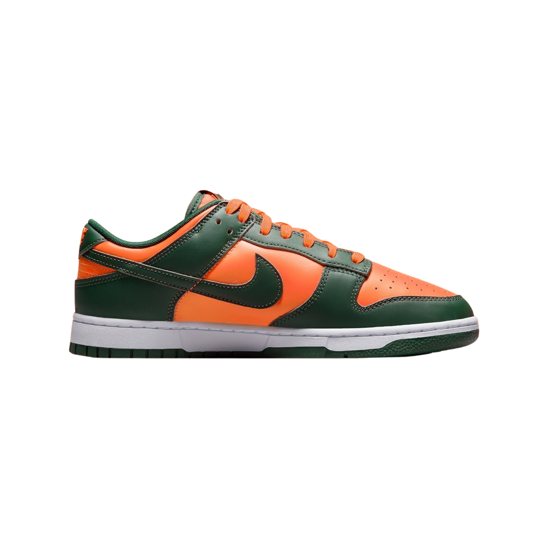 Nike Dunk Low Retro Miami Hurricanes Sneakers - Dark Green, Team Orange & White Colorway - Perfect for Basketball, Streetwear & Casual Outfits