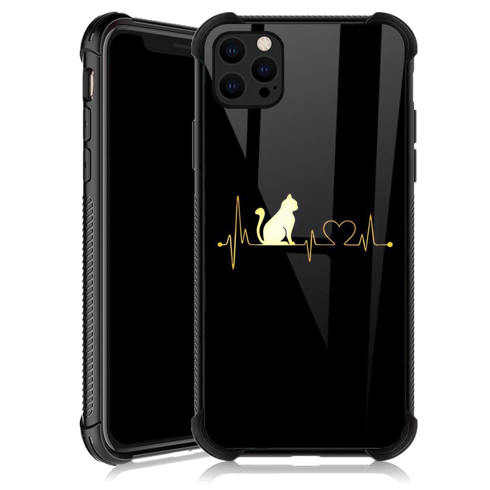 Shockproof iPhone 12 Pro Max Case with Non-Slip TPU Bumper & Reinforced Corners - Cute Cat Heartbeat Design for Women | Perfect for Everyday Protection & Style
