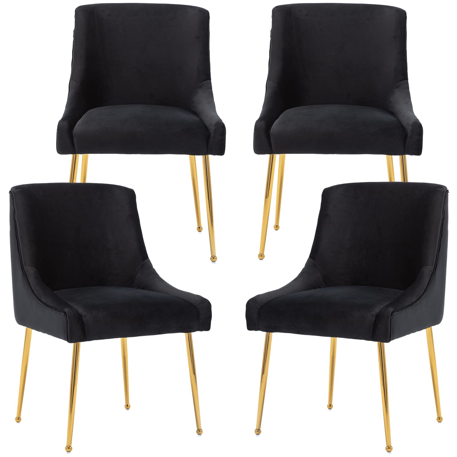 ZhengHao Black Velvet Dining Chairs Set of 4 - Mid Century Modern Upholstered Chairs with Gold Metal Legs for Kitchen, Living Room, Dining Room & Patio | Elegant Home Decor & Comfortable Seating for Dinner Parties & Family Gatherings