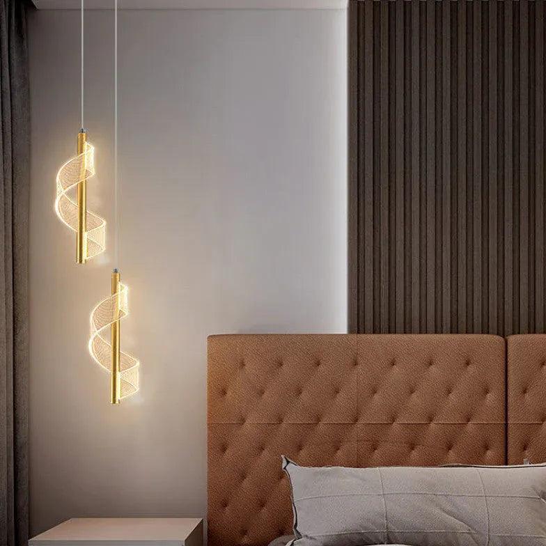 Elegant Gold Spiral Pendant Light for Bedroom - Modern Ceiling Fixture for Home Decor, Living Room, Dining Room, or Bedside Lighting