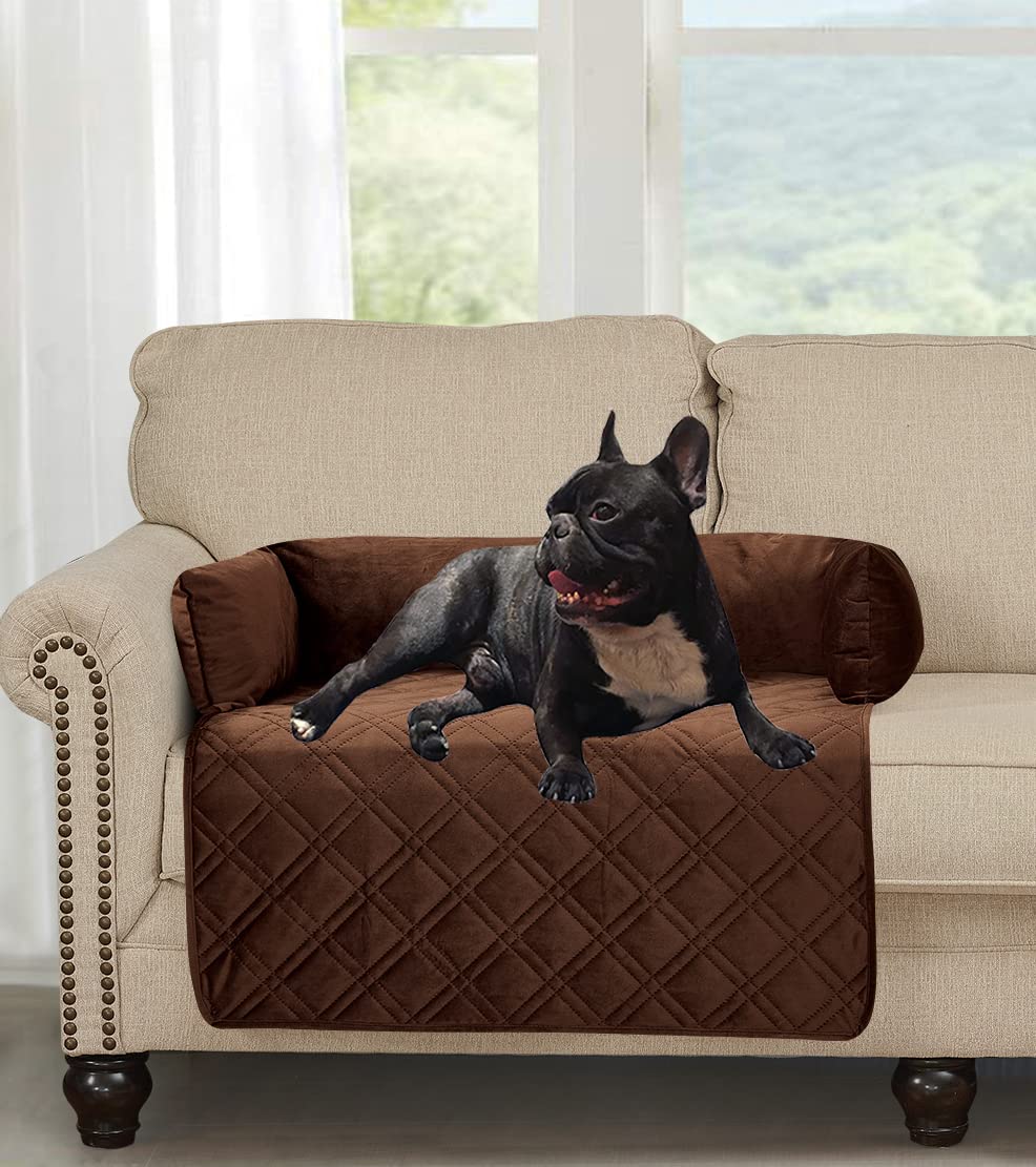 Premium Silky Velvet Pet Sofa Bed for Dogs & Cats - Waterproof, Washable, Slip-Resistant with Removable Bolster Cushions - Chocolate Brown Medium Pet Furniture Cover - Perfect for Living Room, Bedroom & Pet-Friendly Spaces