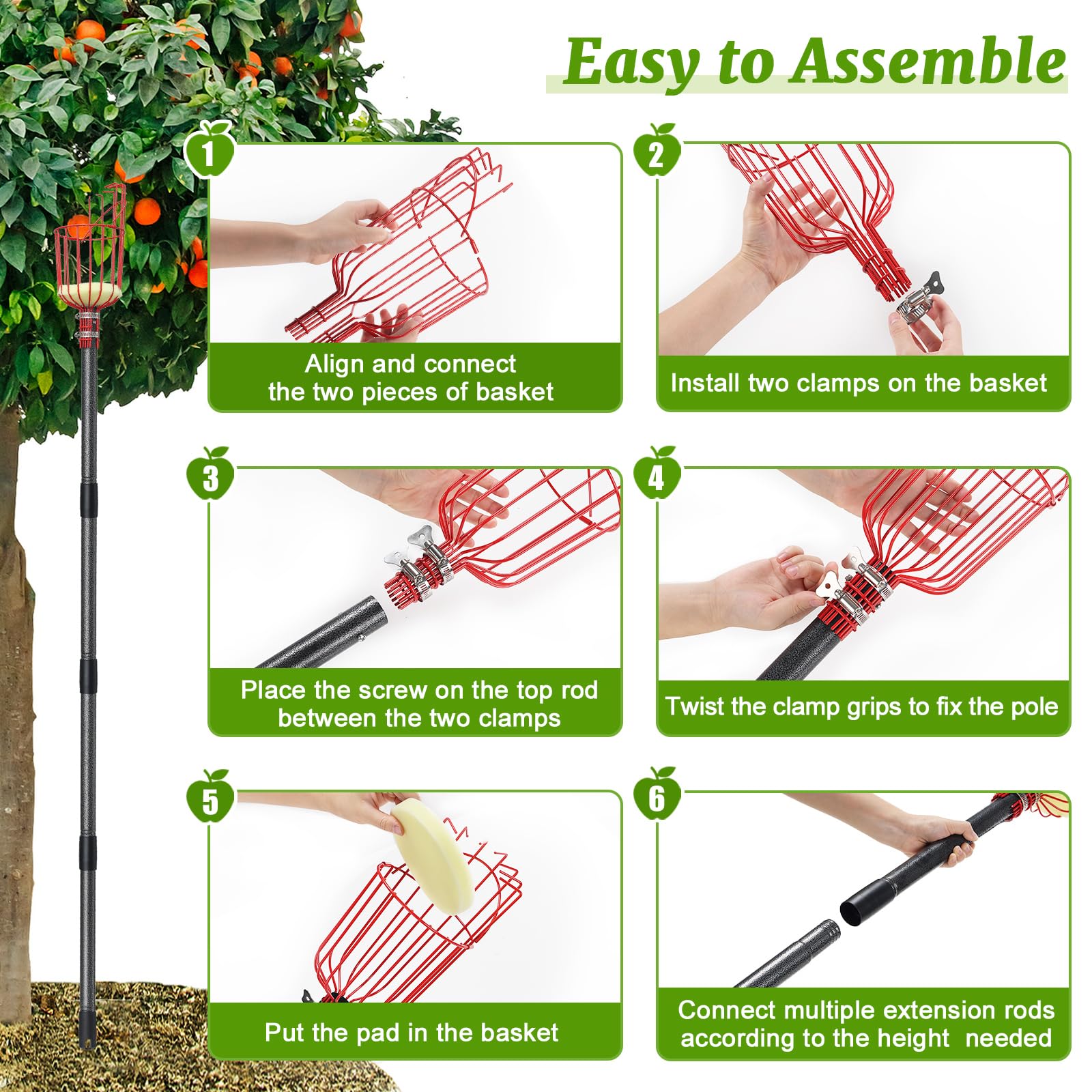 Premium 15FT Coconut Picker Tool with Basket - Easy to Assemble Fruit Harvester for Coconut, Mango & Avocado | Perfect for Home Garden, Farm & Orchard Harvesting