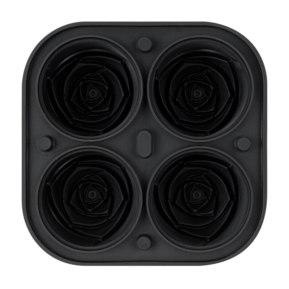 Premium Black Silicone Ice Cube Tray with 2 Rose & 4 Compartment Designs - 1 Count Box - Perfect for Cocktails, Champagne & Romantic Dinner Decorations