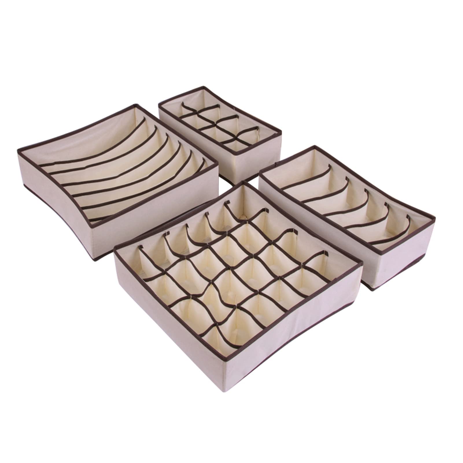 SOUCON 4-Pack Beige Underwear Drawer Organizers - Sock & Bra Storage Boxes, Closet Dividers for Scarves, Lingerie & Accessories | Perfect for Bedroom Dresser Organization & Travel Packing