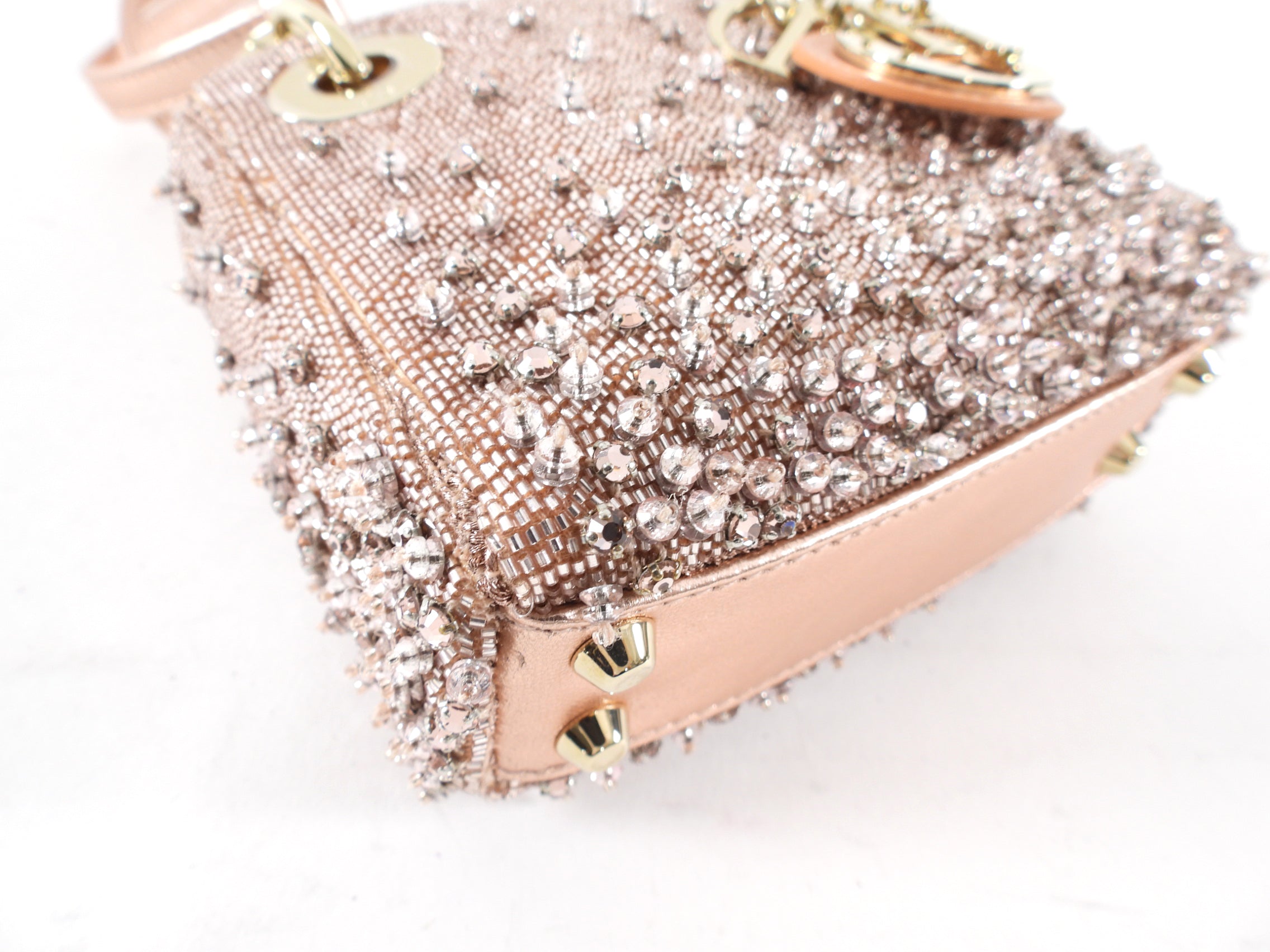 Dior Lady Dior Pink Metallic Leather Bead Crystal Embroidered Micro Bag - Luxury Evening Clutch for Parties, Weddings & Special Occasions