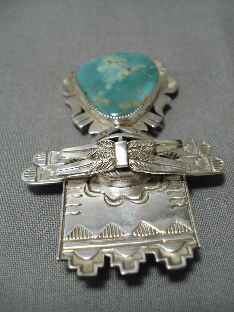 Vintage Native American Navajo Kachina Royston Turquoise Sterling Silver Pin Pendant - Handcrafted Jewelry for Collectors, Gift Giving & Southwest Style Fashion