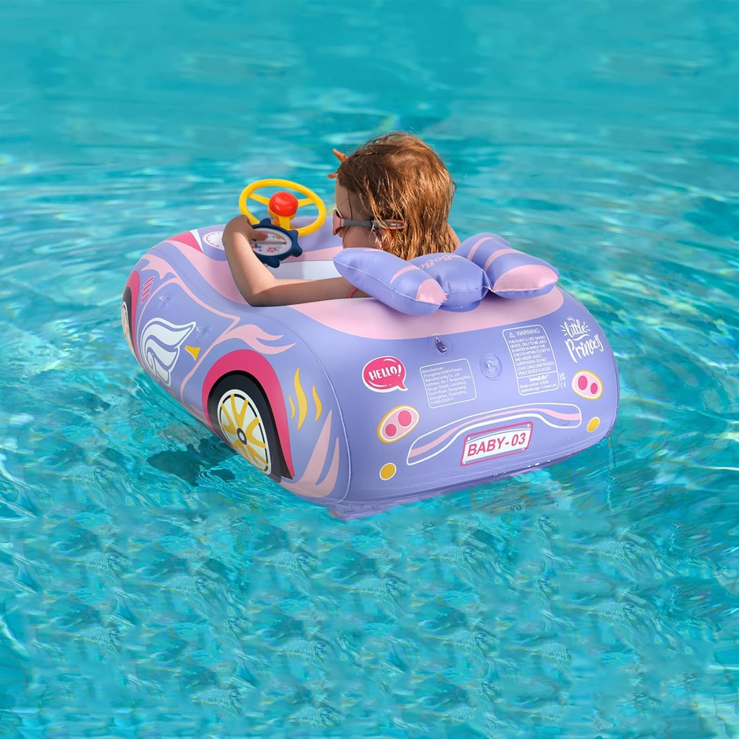3D Car Design Baby Pool Float - Heavy Duty PVC Toddler Swim Float with Steering Wheel for Ages 1-4 Years | Safe Swimming Floats Seat Boat for Kids 12-24 Months | Perfect for Backyard Pools, Beach Vacations & Summer Water Play (Girl & Boy)