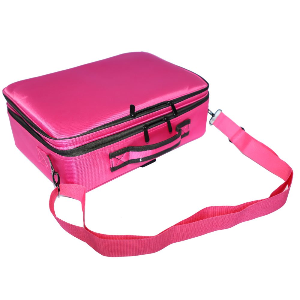 Professional Travel Makeup Case - Portable Cosmetic Bag Organizer with Adjustable Dividers for Makeup Brushes, Toiletry & Jewelry (15.9 x 10.6 x 4.7 inches) - Perfect for Travel, Salon & Home Use - Red