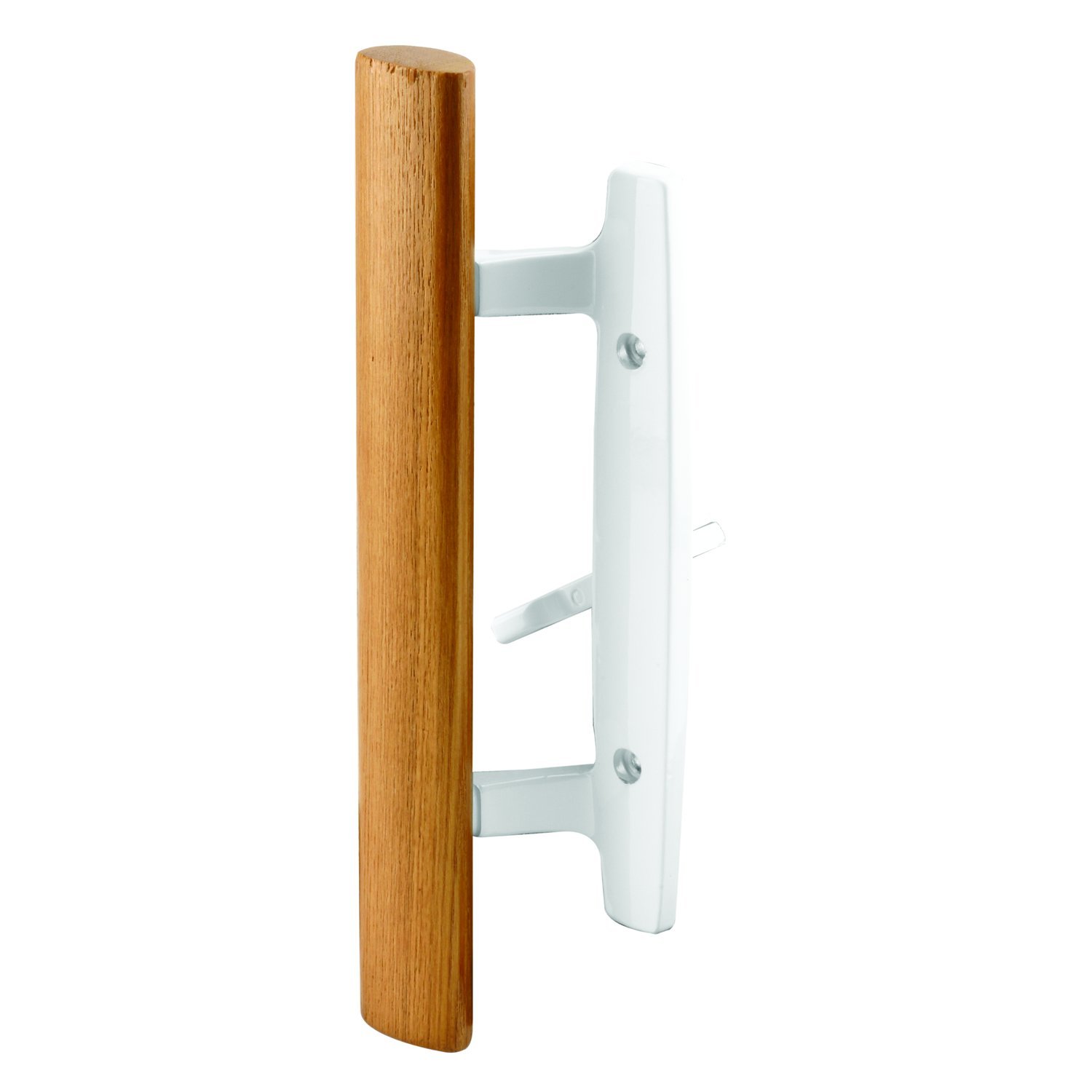 Prime-Line C 1208 White Diecast Mortise Style Patio Door Handle with Wood Grip - Single Pack - Perfect for Sliding Glass Doors & French Door Replacement