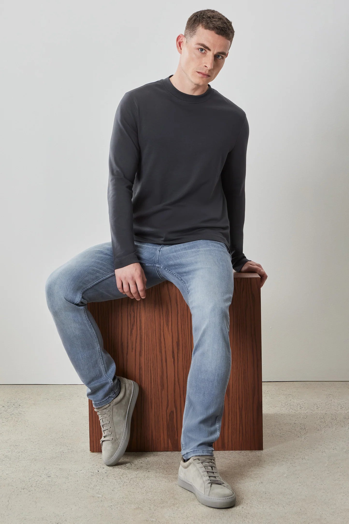 Robert Barakett Long Sleeve High Crew Neck T-Shirt for Men - Premium Cotton Casual Shirt for Work, Travel & Everyday Wear