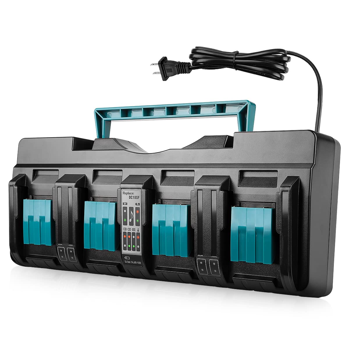 **4-Port 18V DC18SF Replacement Charger for Makita 14.4-18V Lithium Batteries (BL1830, BL1840, BL1850, BL1860, BL1815, BL1430) - Compatible with DC18SF, DC18RC, DC18RD, DC18RA - Fast Charging for Power Tools, Drills & Outdoor Equipment**