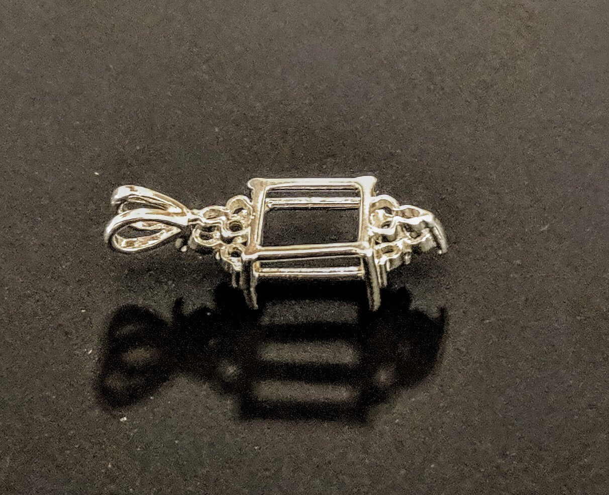 10x8mm & 18x13mm Emerald Cut Sterling Silver or 14K Gold Pendant Setting with 6 Accent Stones | Handcrafted in USA | Perfect for Birthdays, Anniversaries & Special Occasions