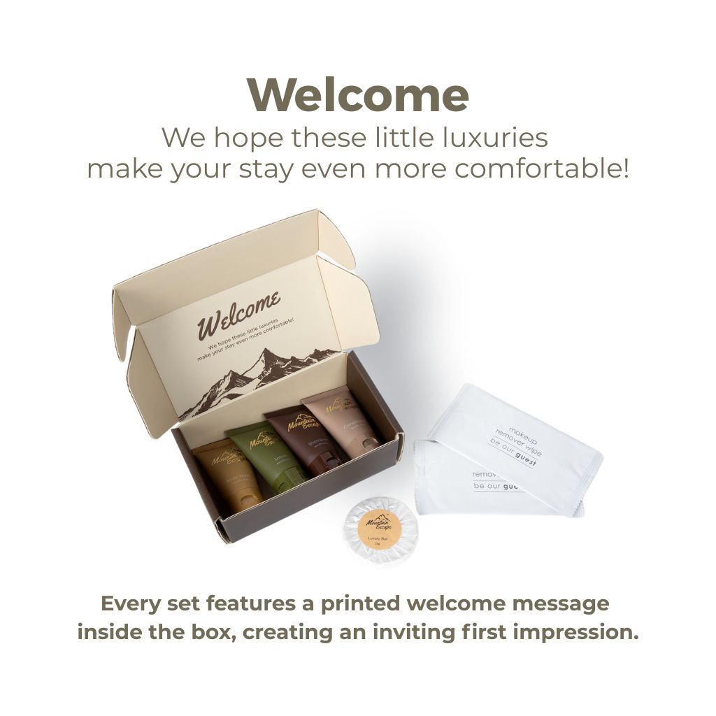 Premium Hotel Toiletries Kit in Luxury Display Box - Travel Size Shampoo, Conditioner, Body Wash & Lotion Set - Perfect for Hotels, Spas, Travel & Guest Bathroom Essentials