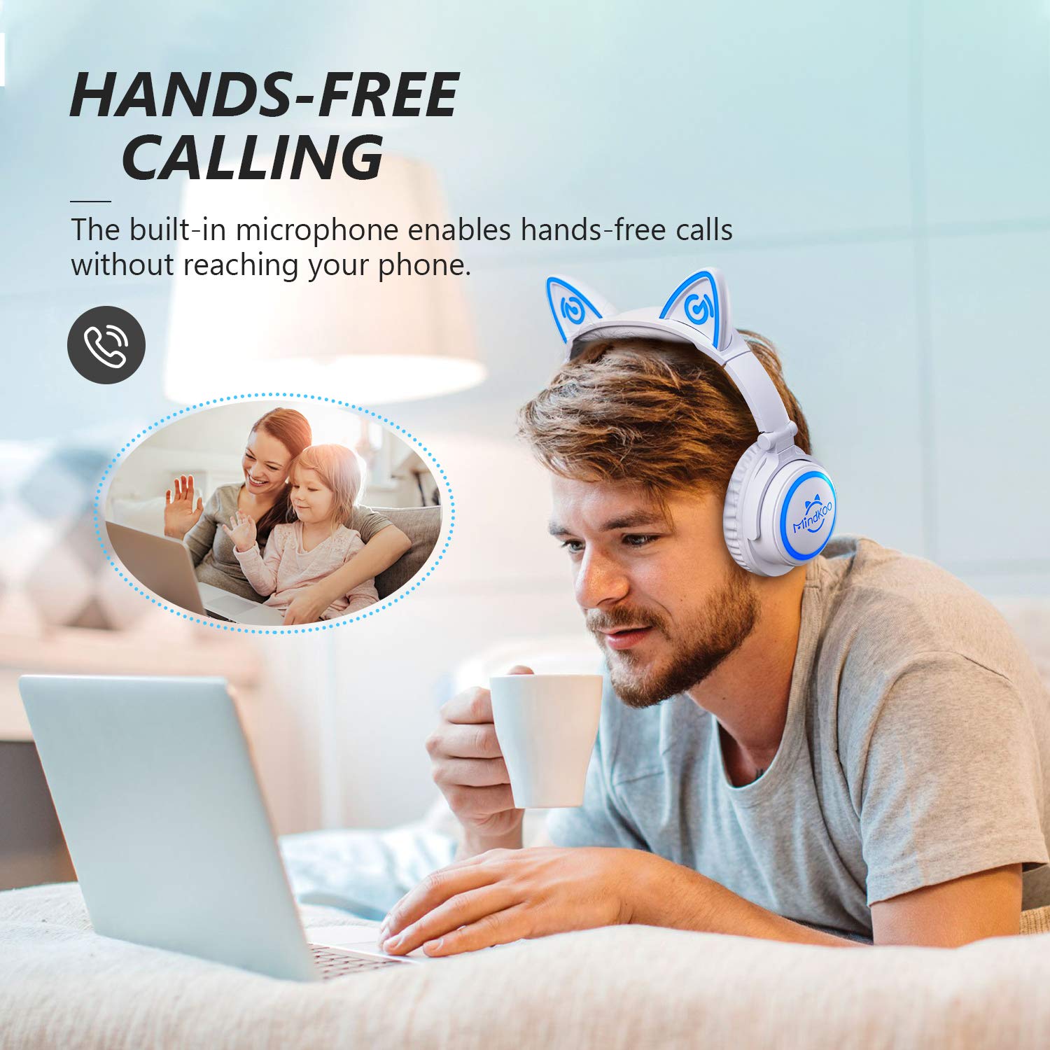 **Cat Ear Headphones for Kids & Adults - Wired & Wireless LED Light Up Foldable Bluetooth Headphones with Microphone - Perfect for Travel, iPad, Tablet, School & Gaming Gifts**
