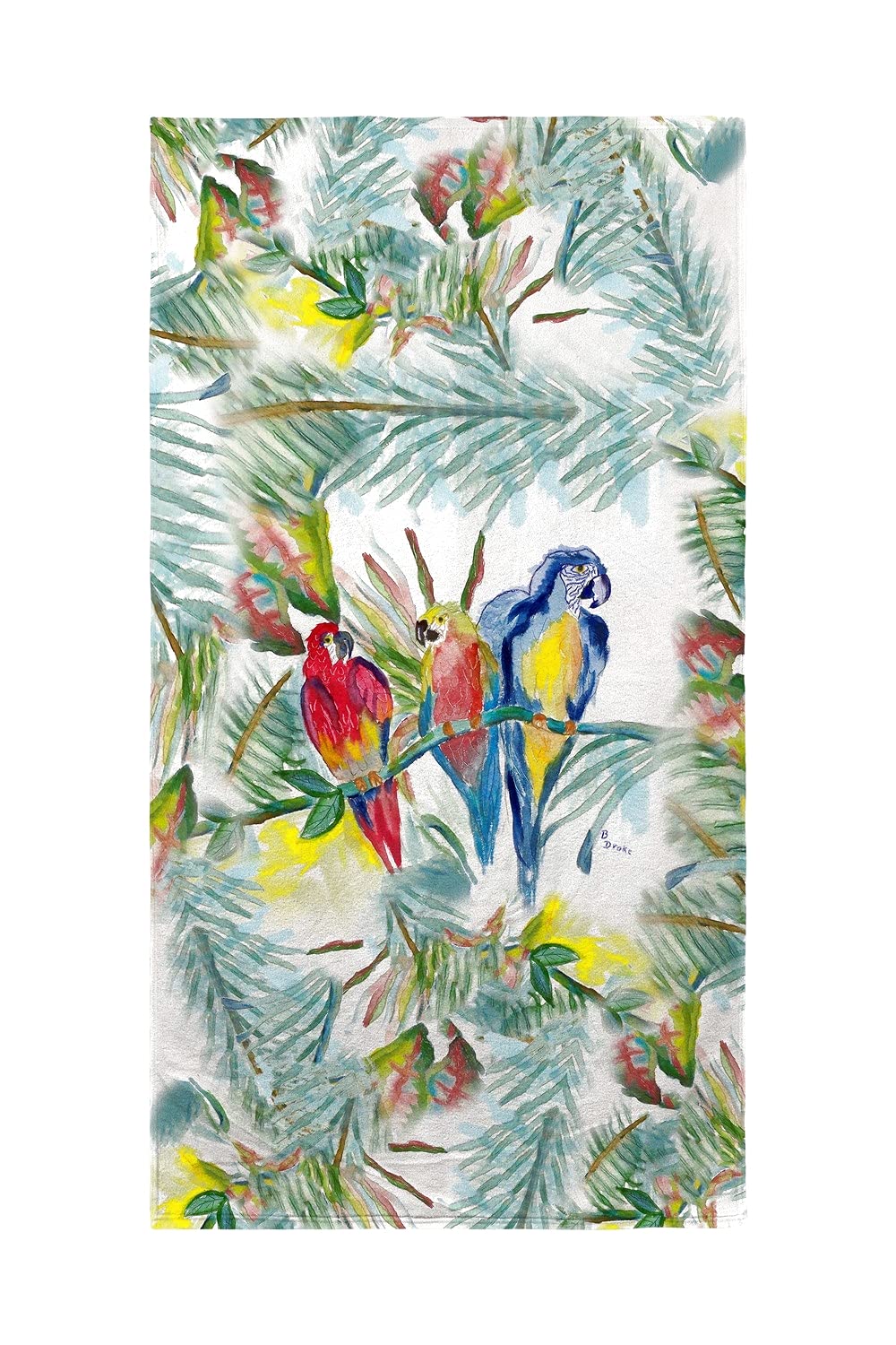 Betsy Drake Parrot Family Beach Towel - Large, Soft & Absorbent - Perfect for Pool, Beach & Vacation - Tropical Bird Design for Summer Fun