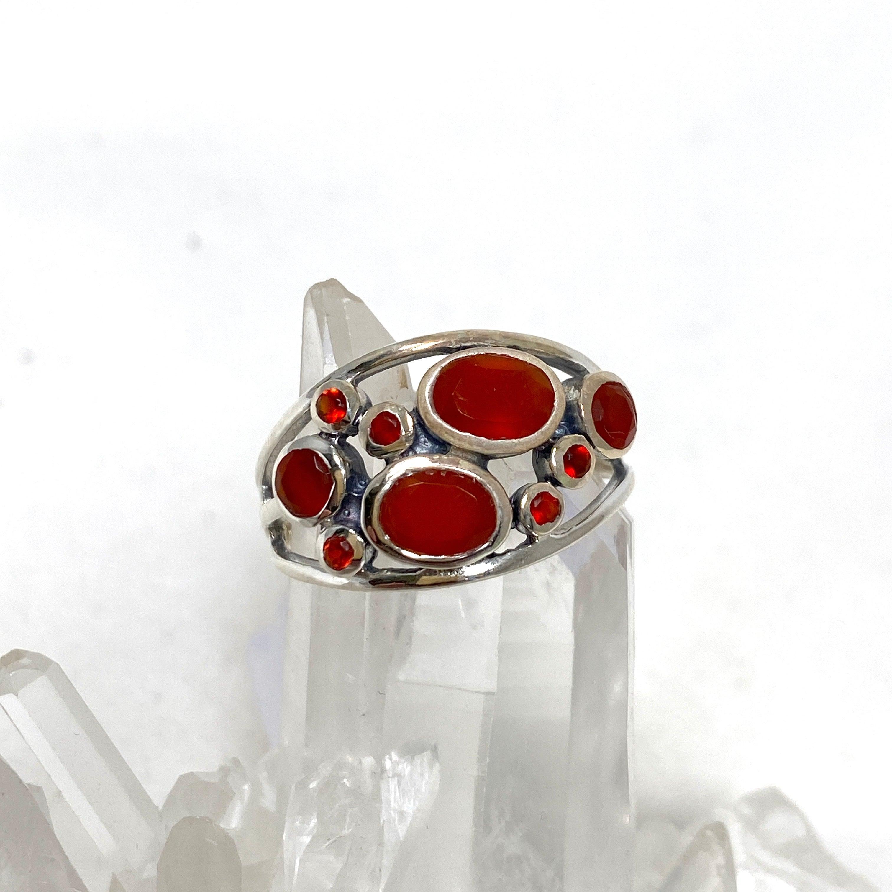 Natural Carnelian Faceted Multistone Gemstone Ring in Sterling Silver - Elegant Decorative Setting R3787 | Perfect for Weddings, Parties & Special Occasions