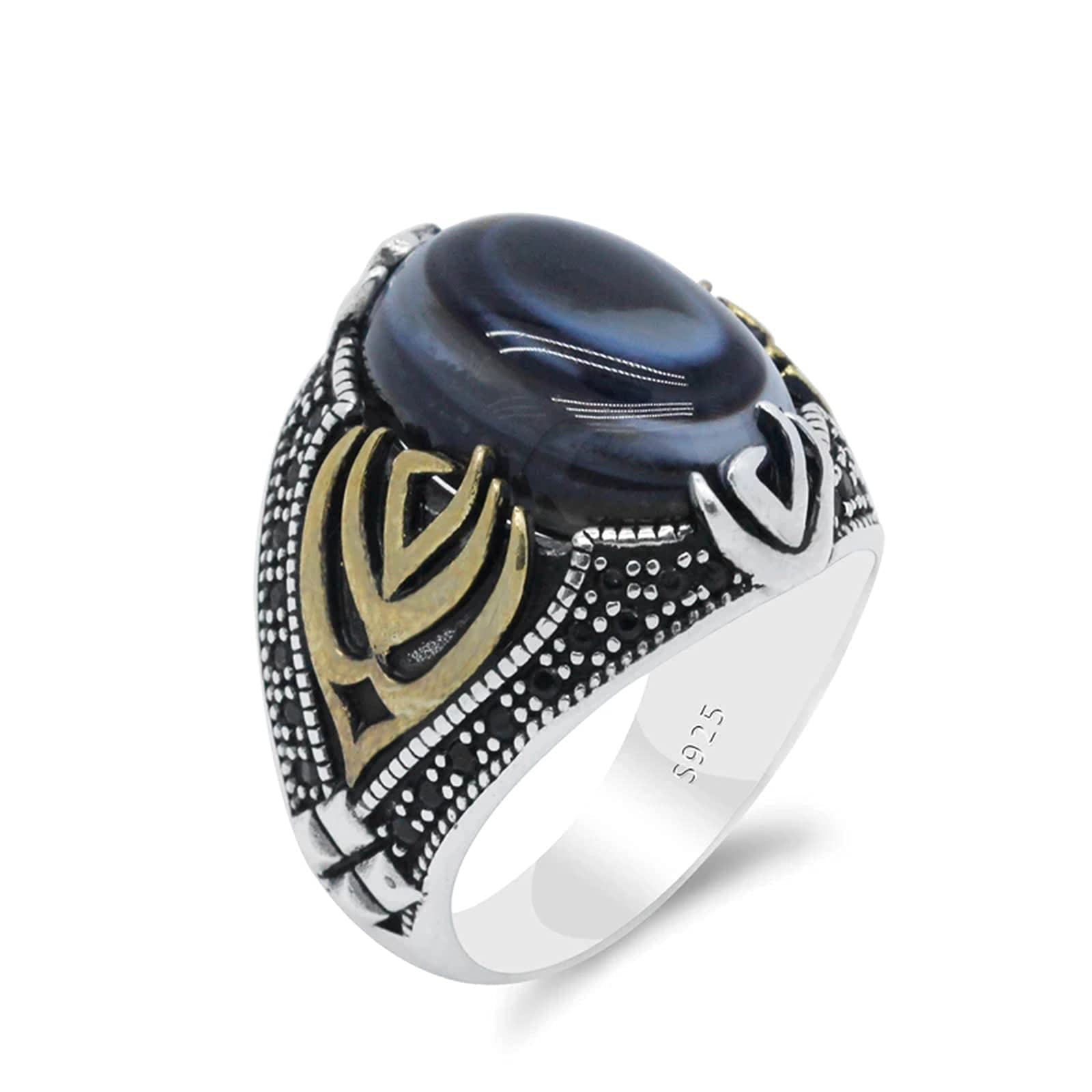 925 Sterling Silver Evil Eye Ring with Natural Agate Stone - Elegant Jewelry for Women & Men - Perfect for Wedding, Party & Everyday Wear
