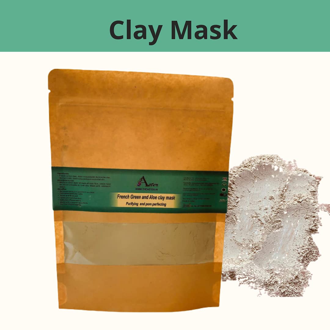 French Green Clay Face Mask - 80g | Aster Aloe Vera Glow Mask for Deep Cleansing, Pore Minimizing & Skin Toning | Natural Exfoliating Clay Mask for Summer Skincare | Perfect for Detox, Acne Treatment & Radiant Skin