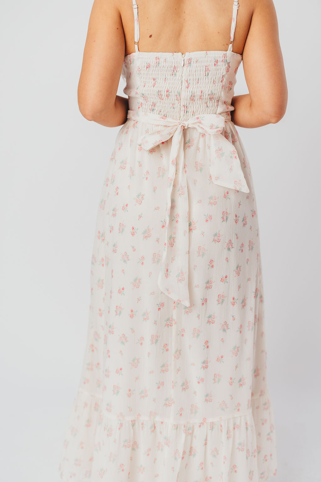 Rosamund Bustier Style Maxi Dress - Floral Blush Pink Women's Plus Size Dress (S-3XL) | Perfect for Weddings, Parties & Summer Vacations