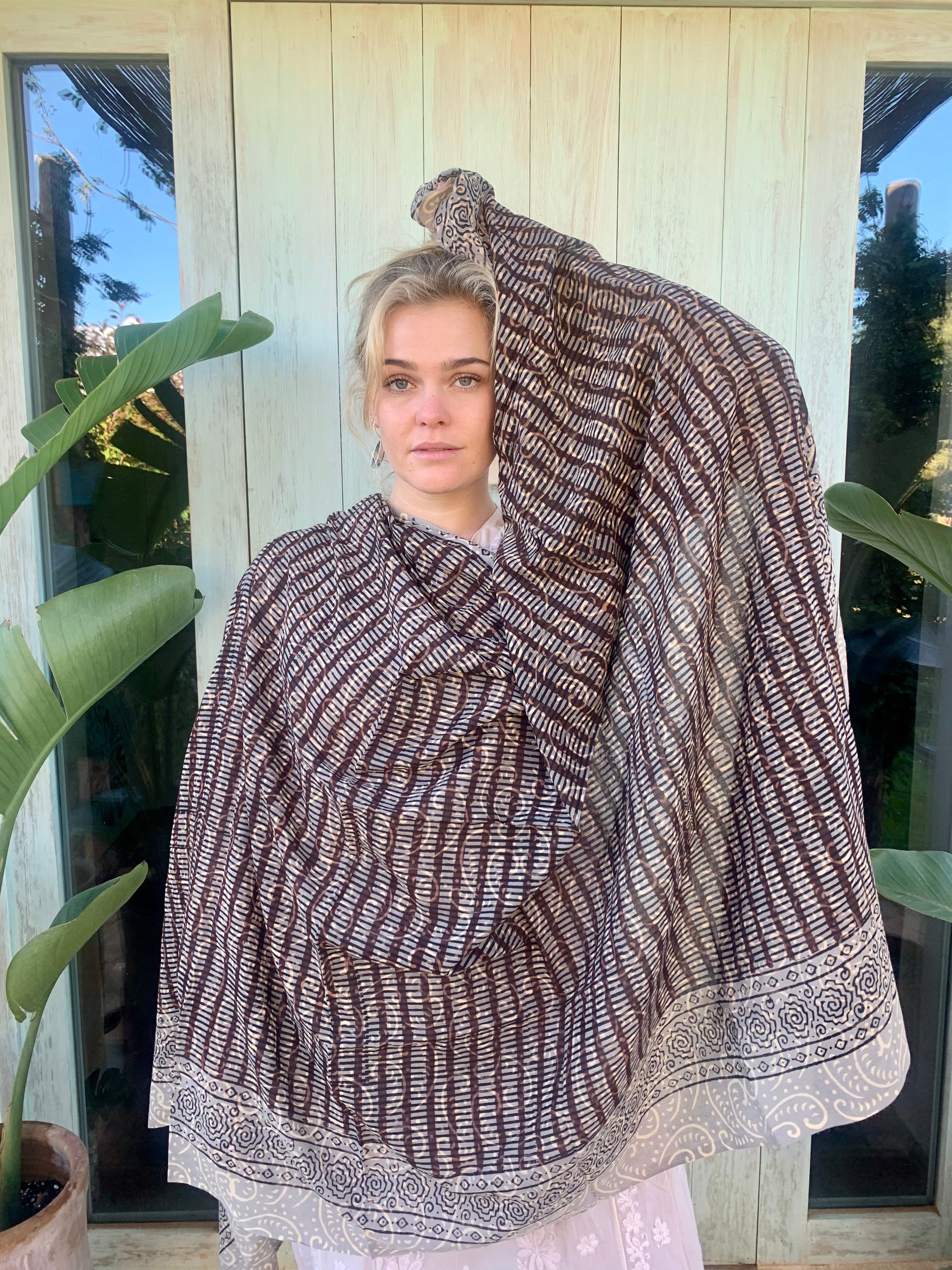 Stylish Block Print Cotton Sarong Pareo Shawl - New Collection | Perfect for Beach, Pool, and Summer Outfits