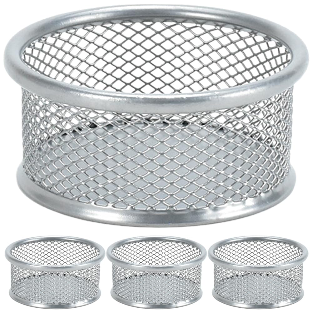 4Pcs Silver Iron Wire Mesh Paper Clip Holder for Desk - Office Desk Organizer & Paper Clip Dispenser - Perfect for Office, School, Home, and Workspace Organization