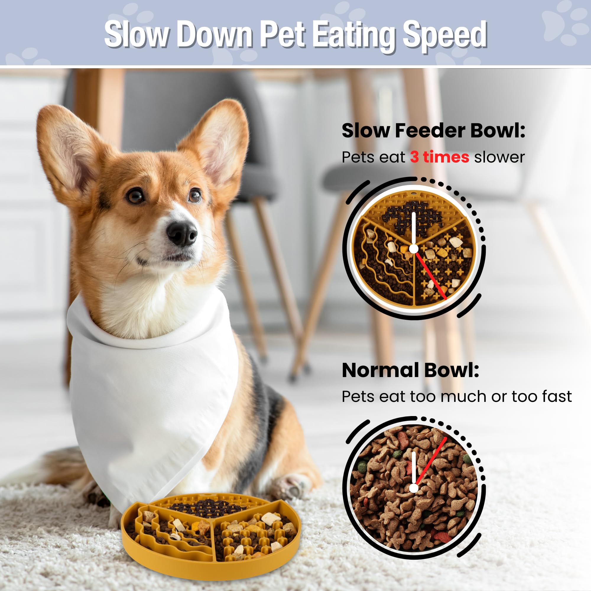 Slow Feeder Lick Mat for Dogs & Cats with Suction Cups - Silicone Anxiety Relief Bowl for Yogurt, Treats & Peanut Butter (Yellow) | Perfect for Grooming, Training & Mealtime Enrichment