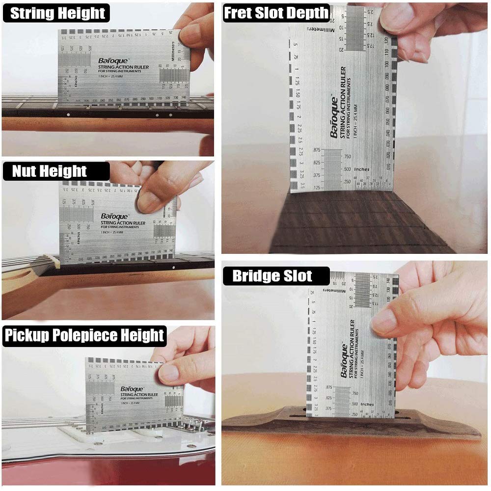 **String Action Gauge Ruler - Precision Guitar Height Measuring Tool for Setup & Repair (Guitar, Ukulele, Bass, Banjo, Mandolin) - Perfect for Luthiers & Musicians**