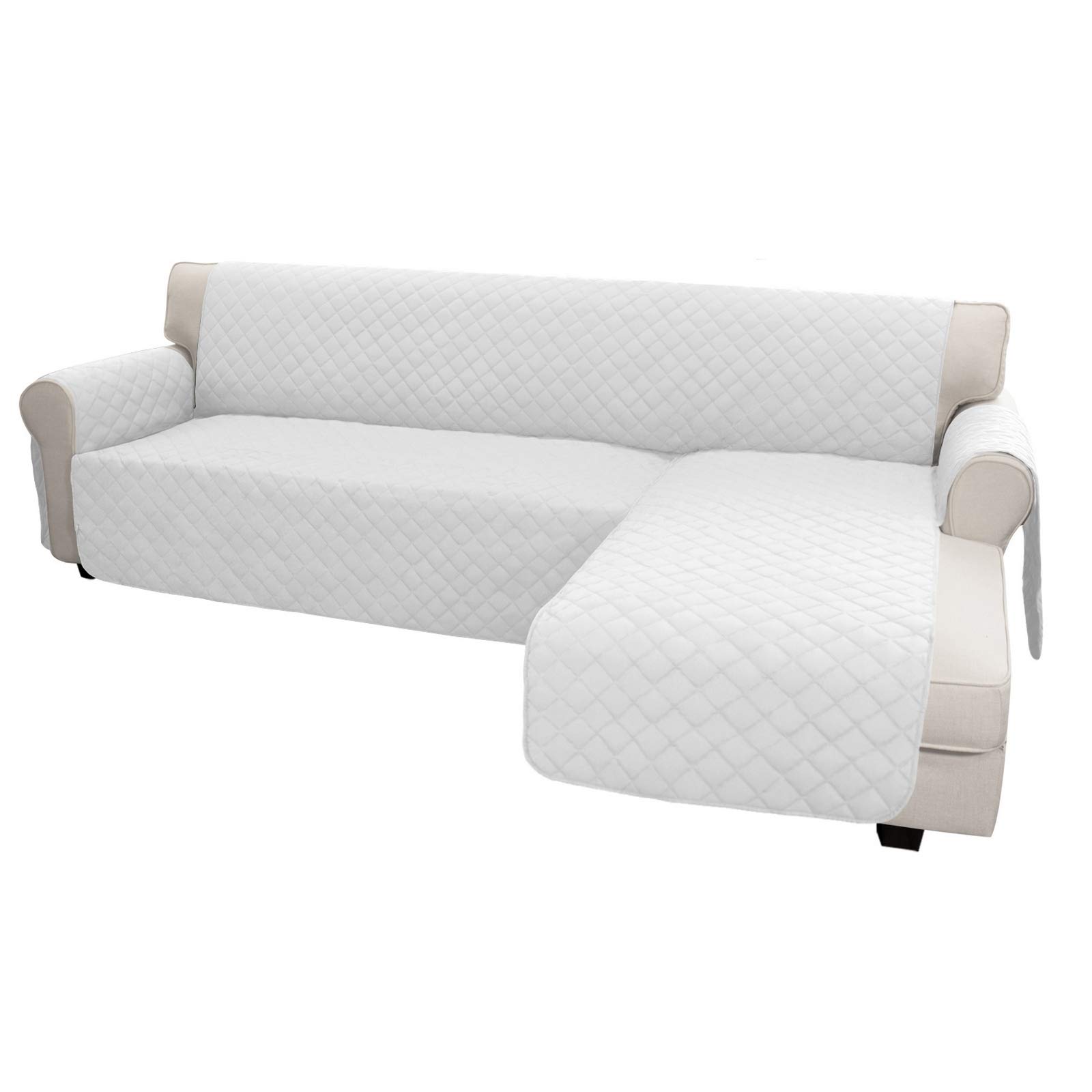 Reversible L-Shaped Sofa Slipcover - XL White Sectional Couch Cover with Chaise | Pet & Kid Friendly Furniture Protector | Perfect for Living Room, Family Room & Home Theater Use