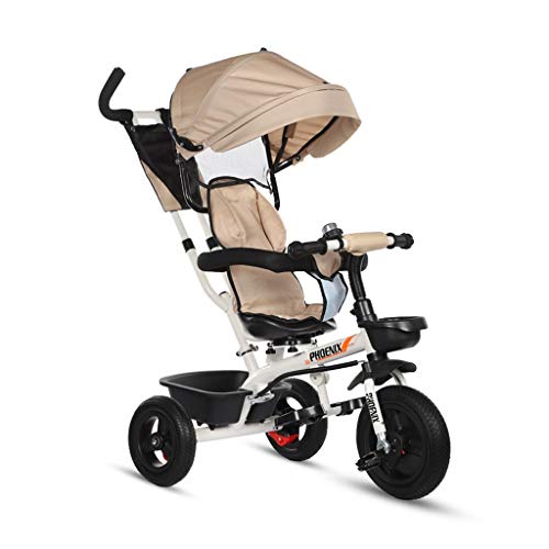 **Best Kids Tricycle for 1-6 Year Olds - 3-in-1 Convertible Baby Stroller with Rotating Seat & Storage Bucket (Khaki) - Perfect for Outdoor Play, Park Rides & Learning to Pedal**