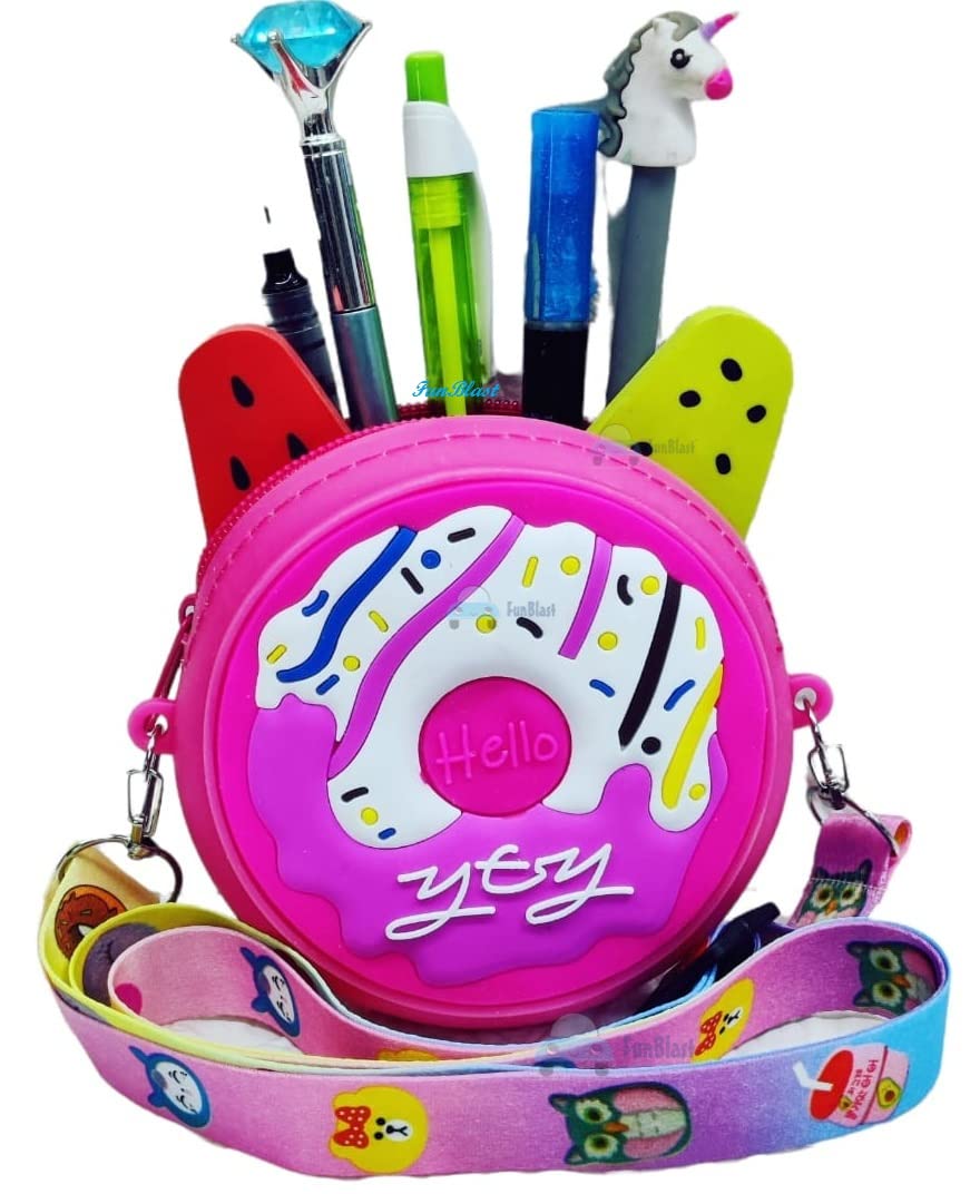 FunBlast Donut Shape Sling Bag for Kids - Adjustable Crossbody Purse for Girls, Cute Shoulder Bag for School & Travel (Pack of 1, Random Color) - Perfect for Daily Use, Birthday Gifts & Fashion Accessories