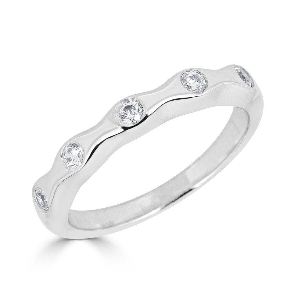14KT Gold 1/5 CTW Diamond Flush Set Wavy Band Ring for Women - Elegant Stackable Wedding Band, Anniversary Gift for Her, Perfect for Everyday Wear & Special Occasions