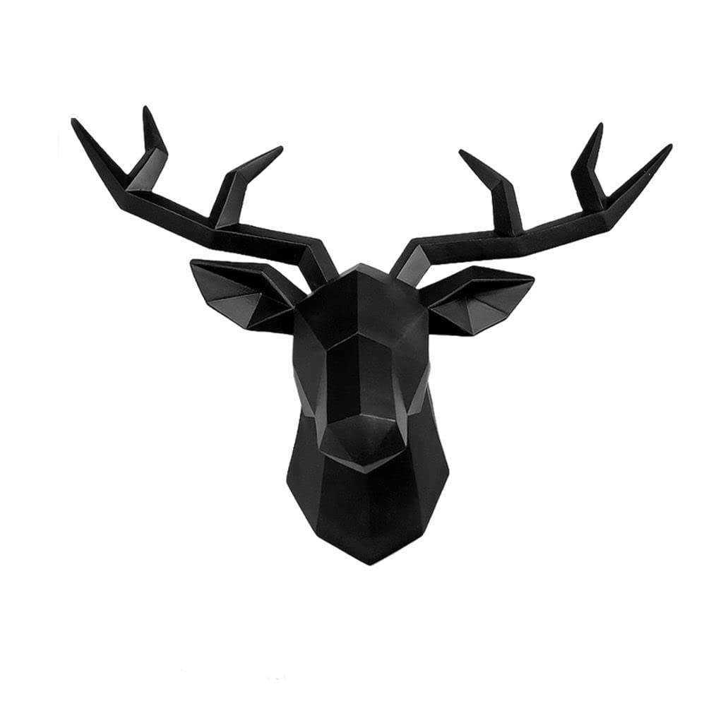 3D Deer Head Wall Art Sculpture - Black Antler Home Decor for Living Room, Gallery & Office | Modern Animal Figurine Gift for Housewarming & Christmas