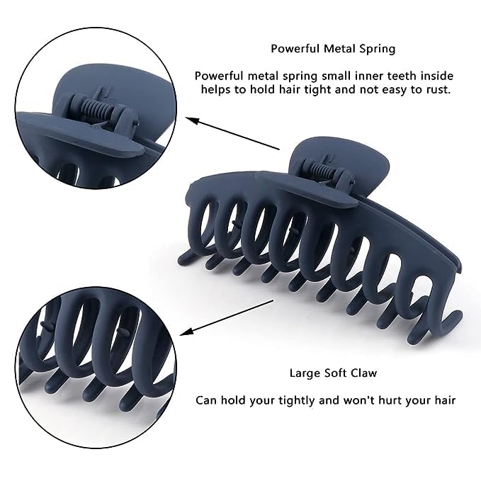SUKAINA TRENDS Large Hair Claw Clips for Women & Girls - Matte Non-Slip Strong Hold Barrettes for Thick, Thin & Normal Hair (Black, Blue) | Perfect for Work, Gym, Travel & Everyday Styling